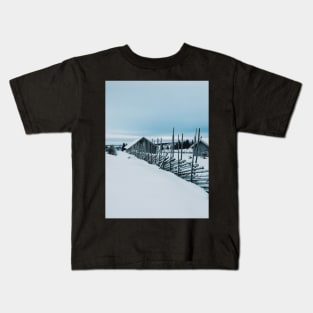 Remote Cabins in White Norwegian Winter Landscape Kids T-Shirt